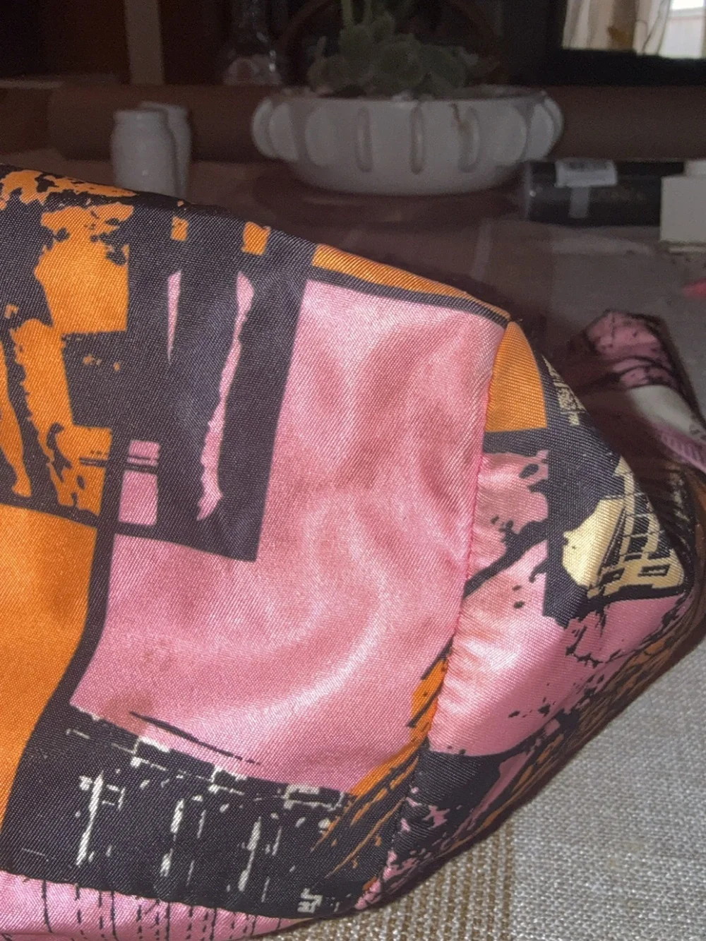 Coach Pink & Orange City-Print Chain-Handle Tote. Bonnie Cashin